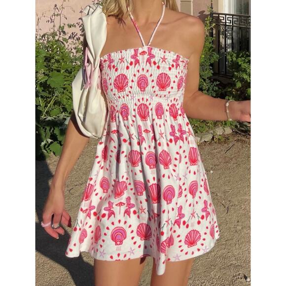 HILL HOUSE Home The Roxie Nap Dress In Mermaid Terry, Pink Seashell Print Large - Picture 5 of 8